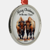 Custom Dated Christmas Bison One I Love Metalen Ornament (Rechts)