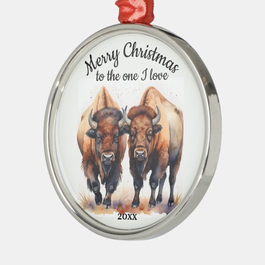 Custom Dated Christmas Bison One I Love Metalen Ornament (Links)