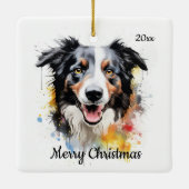 Custom Dated Christmas Border Collie Dog Pet Keramisch Ornament (Achterkant)