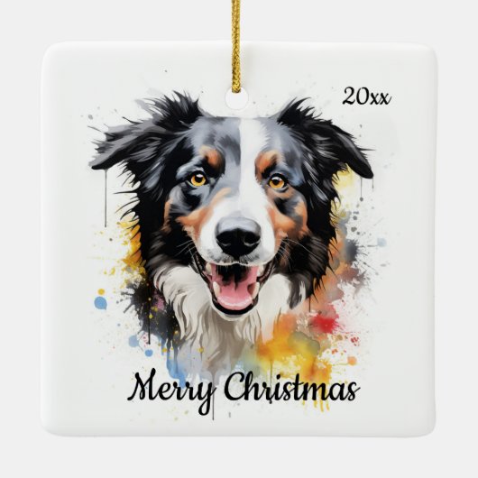 Custom Dated Christmas Border Collie Dog Pet Keramisch Ornament (Achterkant)