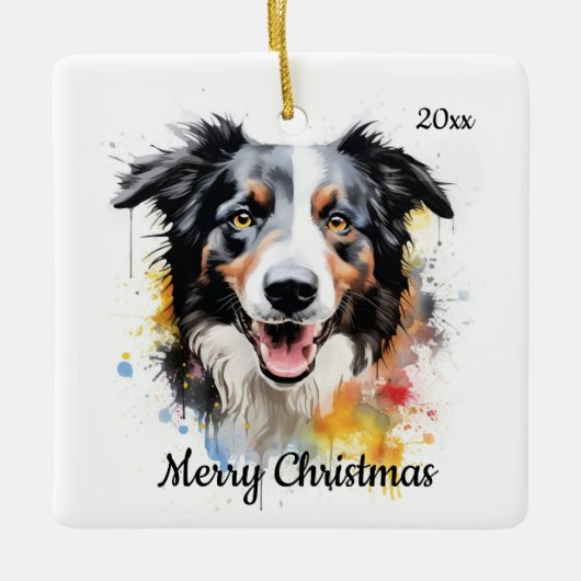 Custom Dated Christmas Border Collie Dog Pet Keramisch Ornament (Voorkant)