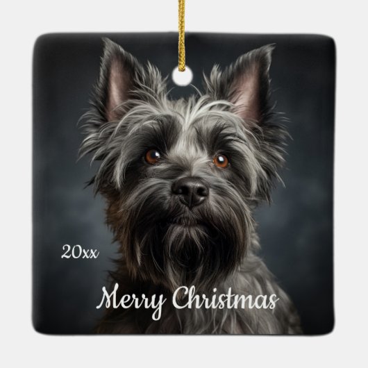 Custom Dated Christmas Cairn Terrier Dog Pet Keramisch Ornament (Achterkant)