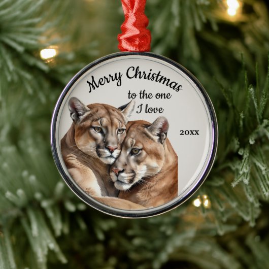 Custom Dated Christmas Cougar One I Love Metalen Ornament (Boom)