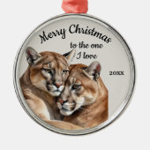 Custom Dated Christmas Cougar One I Love Metalen Ornament (Voorkant)