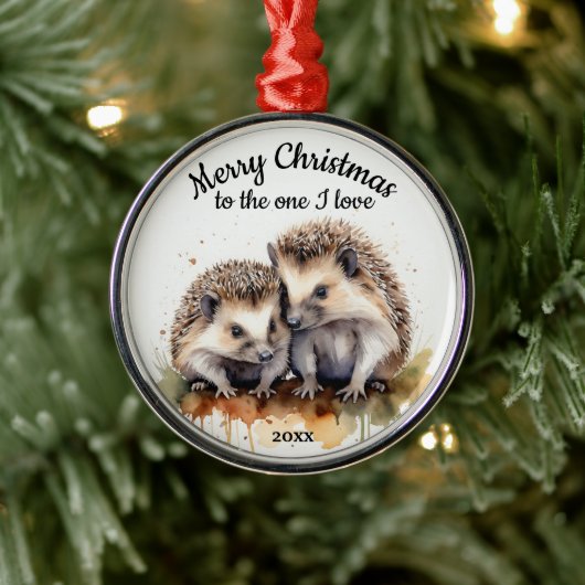Custom Dated Christmas Hedgehogs One I Love Metalen Ornament (Boom)