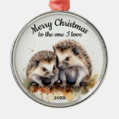 Custom Dated Christmas Hedgehogs One I Love Metalen Ornament (Voorkant)