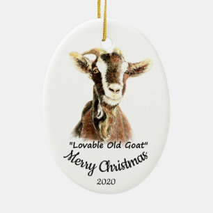 Custom Dated Christmas Lovable Old Goat Fun Keramisch Ornament