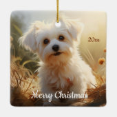 Custom Dated Christmas Maltese Hond Huisdier Dier Keramisch Ornament (Achterkant)