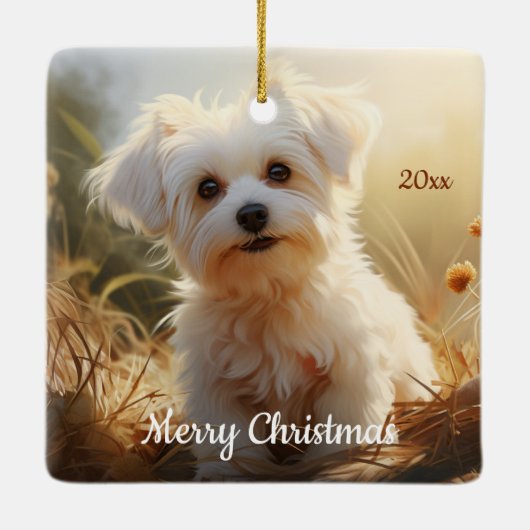 Custom Dated Christmas Maltese Hond Huisdier Dier Keramisch Ornament (Achterkant)