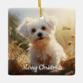 Custom Dated Christmas Maltese Hond Huisdier Dier Keramisch Ornament (Voorkant)