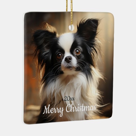 Custom Dated Christmas Papillon Hond Dier Keramisch Ornament (Rechts)