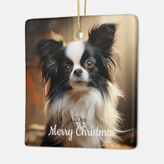 Custom Dated Christmas Papillon Hond Dier Keramisch Ornament (Links)