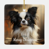 Custom Dated Christmas Papillon Hond Dier Keramisch Ornament (Achterkant)