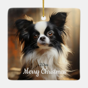 Custom Dated Christmas Papillon Hond Dier Keramisch Ornament