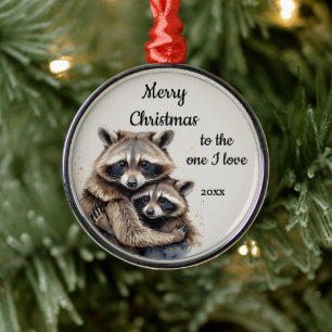 Custom Dated Christmas Raccoon One I Love Metalen Ornament