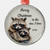 Custom Dated Christmas Raccoon One I Love Metalen Ornament (Voorkant)