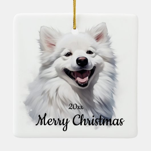 Custom Dated Christmas Samoyed Dog Pet Keramisch Ornament (Achterkant)