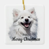 Custom Dated Christmas Samoyed Dog Pet Keramisch Ornament (Voorkant)