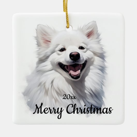 Custom Dated Christmas Samoyed Dog Pet Keramisch Ornament (Voorkant)