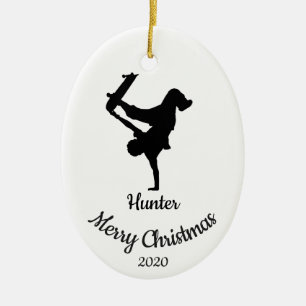 Custom Dated Christmas Skateboard Keramisch Ornament