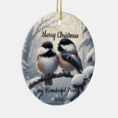 Custom Dated Christmas Vriend Chickadee Vogels Keramisch Ornament (Rechts)