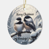 Custom Dated Christmas Vriend Chickadee Vogels Keramisch Ornament (Links)