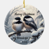 Custom Dated Christmas Vriend Chickadee Vogels Keramisch Ornament (Achterkant)
