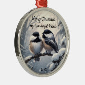 Custom Dated Christmas Vriend Chickadee Vogels Metalen Ornament (Rechts)