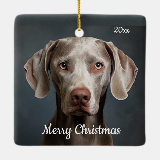 Custom Dated Christmas Weimaraner Hond Huisdier Di Keramisch Ornament (Achterkant)