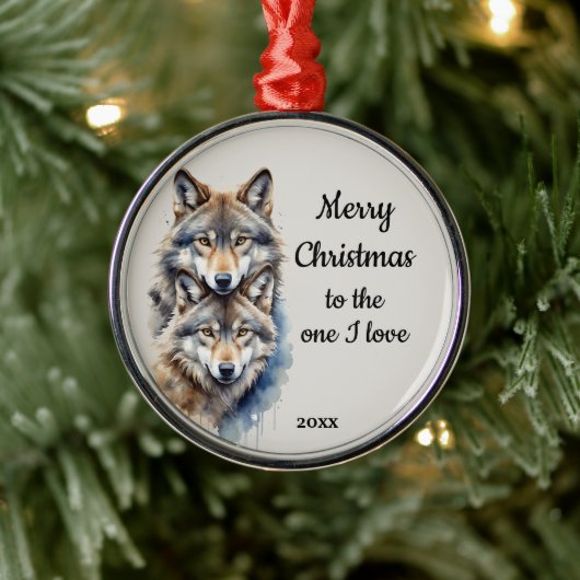 Custom Dated Christmas Wolf One I Love Metalen Ornament (Boom)