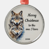 Custom Dated Christmas Wolf One I Love Metalen Ornament (Voorkant)