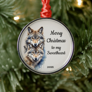 Custom Dated Christmas Wolf Sweetheart Metalen Ornament