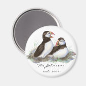 Custom Dated Familie Monogram Leuke Puffins Magneet (Voorkant / Achterkant)