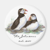 Custom Dated Familie Monogram Leuke Puffins Magneet (Voorkant)