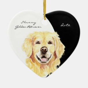 Custom Dated I love my Golden Retriever, dog, pet Keramisch Ornament