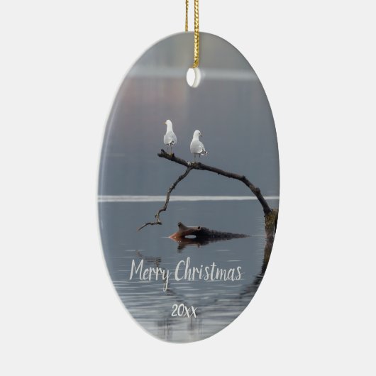 Custom Dated Seagulls Vogel Dier Wildlife Keramisch Ornament (Rechts)