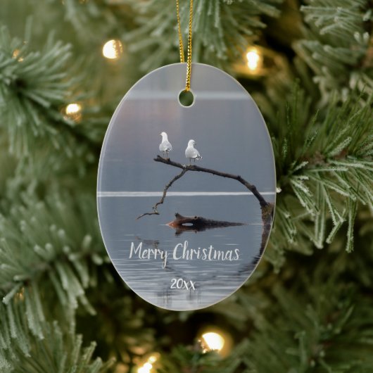 Custom Dated Seagulls Vogel Dier Wildlife Keramisch Ornament (Boom)