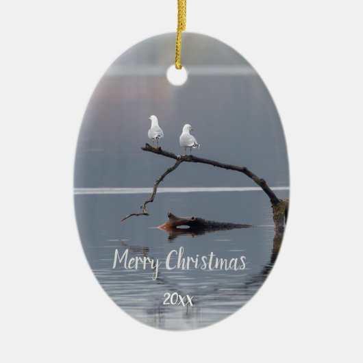Custom Dated Seagulls Vogel Dier Wildlife Keramisch Ornament (Voorkant)