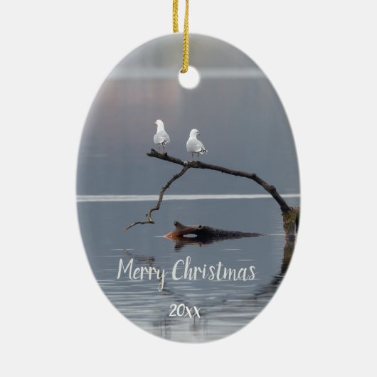 Custom Dated Seagulls Vogel Dier Wildlife Keramisch Ornament (Achterkant)