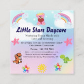 Custom Daycare Business Card | Cute Pastel Rainbow Vierkante Visitekaartje (Voorkant)