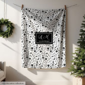 Custom Decorative Blanket Black White Wildflowers  Fleece Deken