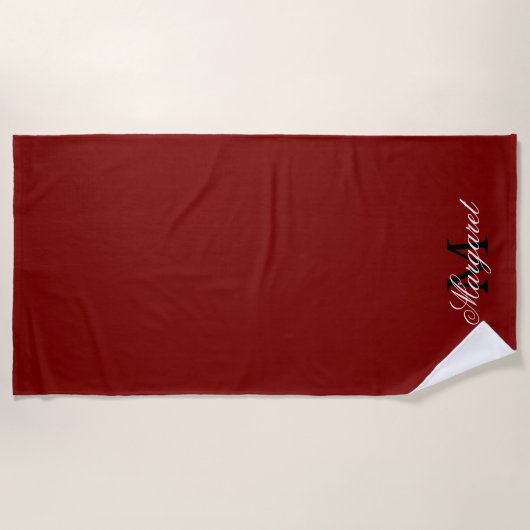 Custom Deep Red Beach Towel with Name and Initial Strandlaken (Voorkant)