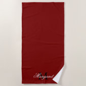 Custom Deep Red Beach Towel with Name and Initial Strandlaken (Voorkant)