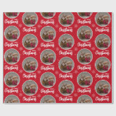 Custom Deep Red Merry Christmas One Circle Photo Cadeaupapier (Vlak)