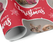 Custom Deep Red Merry Christmas One Circle Photo Cadeaupapier (Rol Hoek)