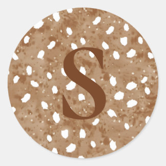 Custom Deer Print Monogram, Rustic Fawn  Ronde Sticker