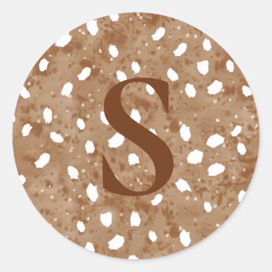 Custom Deer Print Monogram, Rustic Fawn  Ronde Sticker (Voorkant)