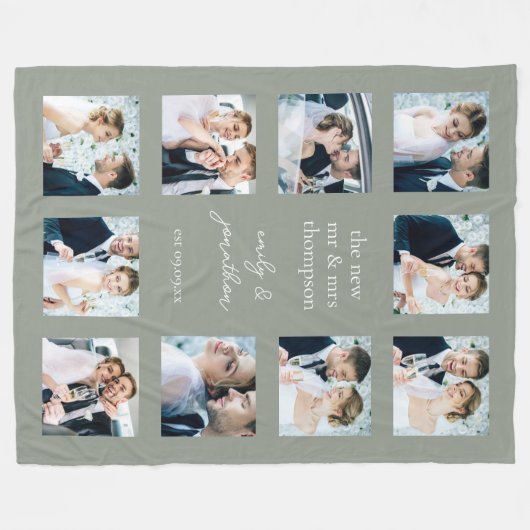 Custom Deken met 10 Bruiloft Afbeeldingen Sage (Voorkant (Horizontaal))
