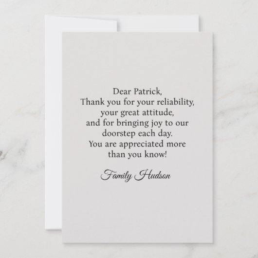 Custom Delivery Driver Card With Editable Note Bedankkaart (Achterkant)