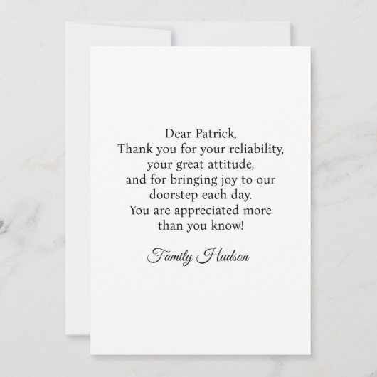 Custom Delivery Driver Card With Editable Note Bedankkaart (Achterkant)